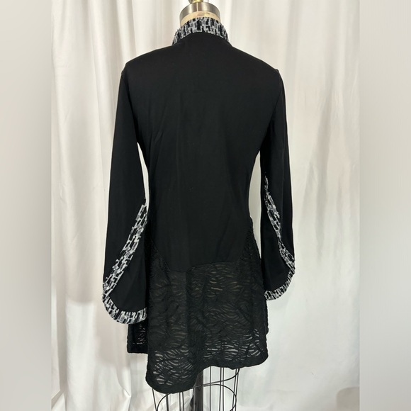 Unique Black Printed Asymmetrical Knit Zipper Cardigan Jacket Small - Picture 4 of 7